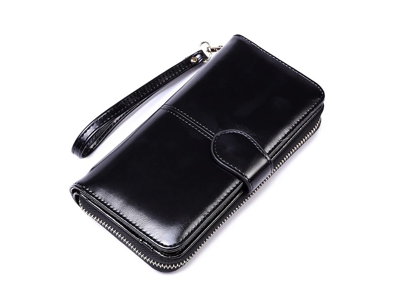 Women's Leather Wallet RFID Large Organizer Clutch Wallet Card Holder Lady Purse - Black