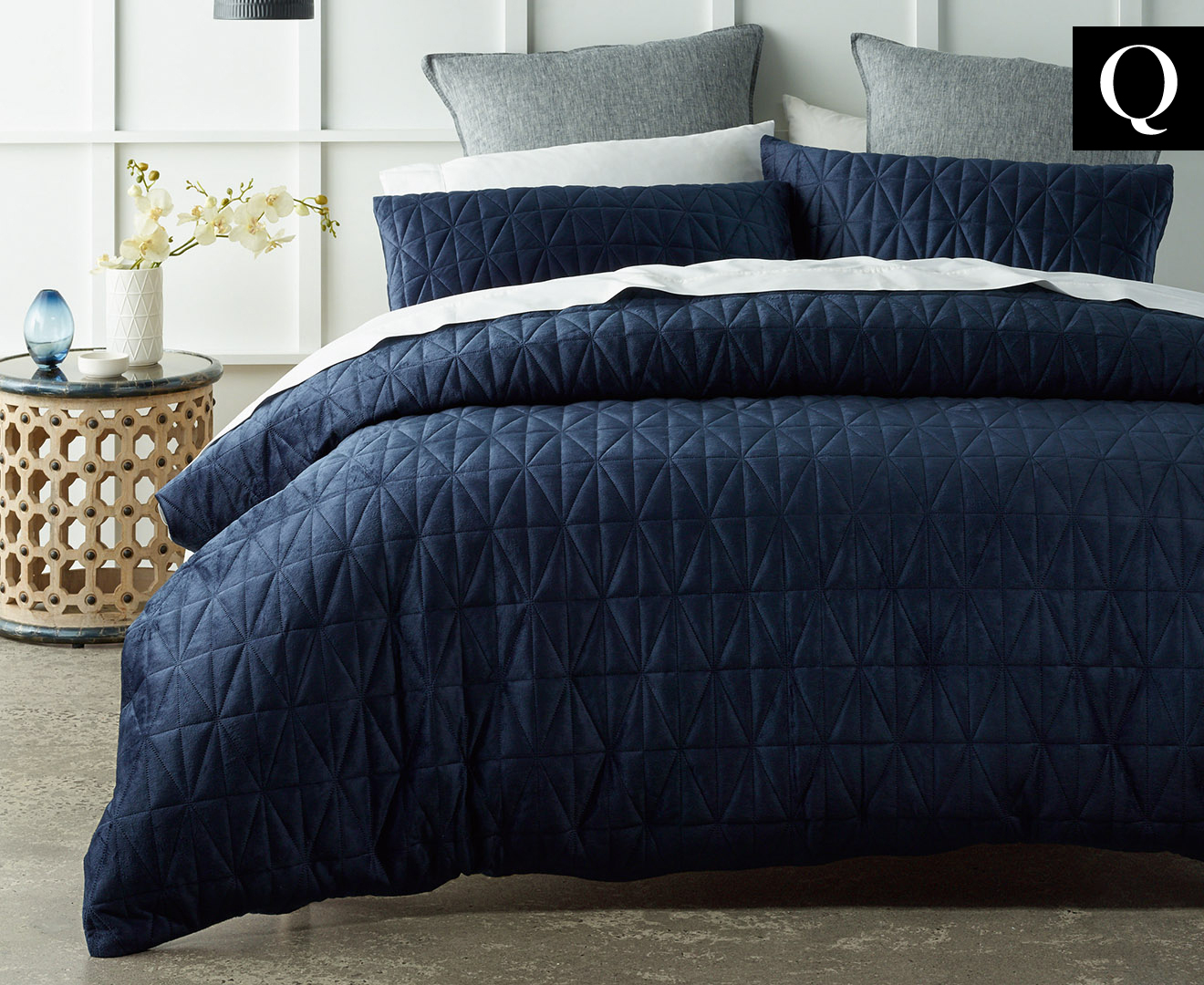 Phase 2 Velvet Heat Pressed Queen Bed Quilt Cover Set - Indigo | Catch ...