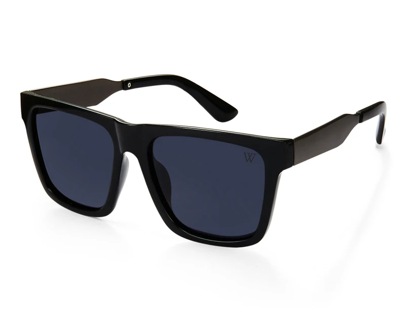 Winstonne Men's Dylan Wayfarer Polarised Sunglasses - Shiny Black/Grey
