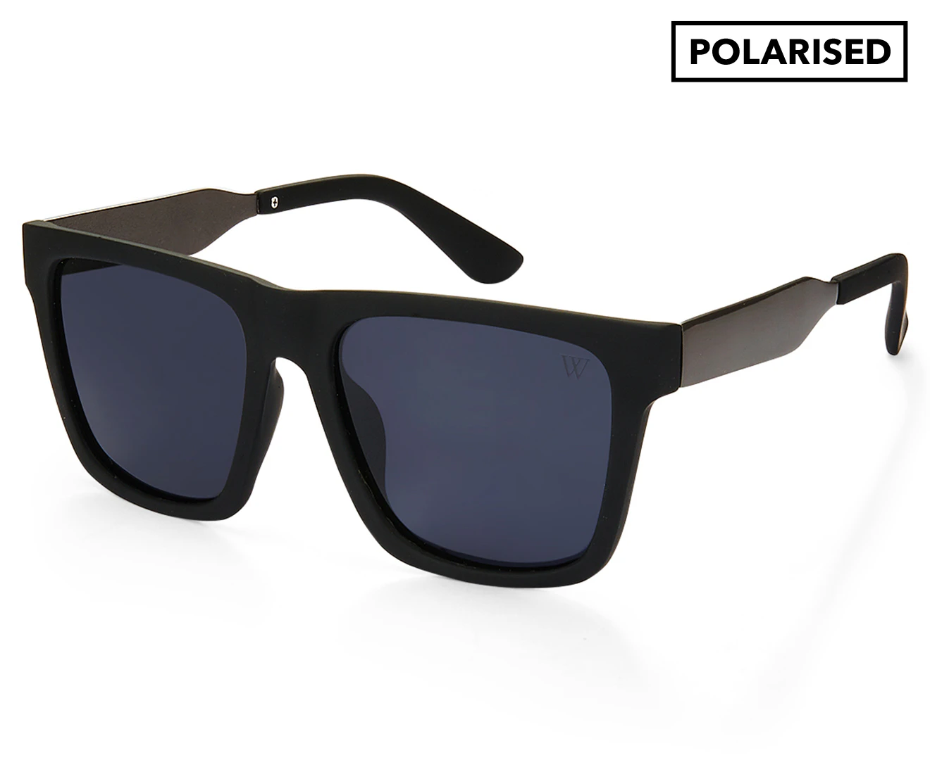 Winstonne Men's Dylan Wayfarer Polarised Sunglasses - Matte Black/Grey