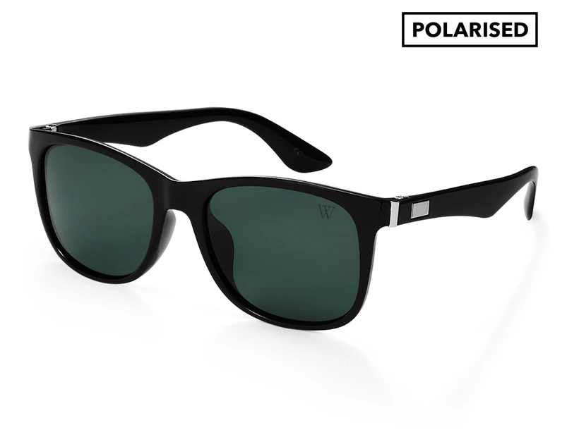 Winstonne Men's Aiden Wayfarer Polarised Sunglasses - Black/Green