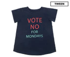 Gelati Jeans Girls' Vote No Mondays Tee / T-Shirt / Tshirt - Navy