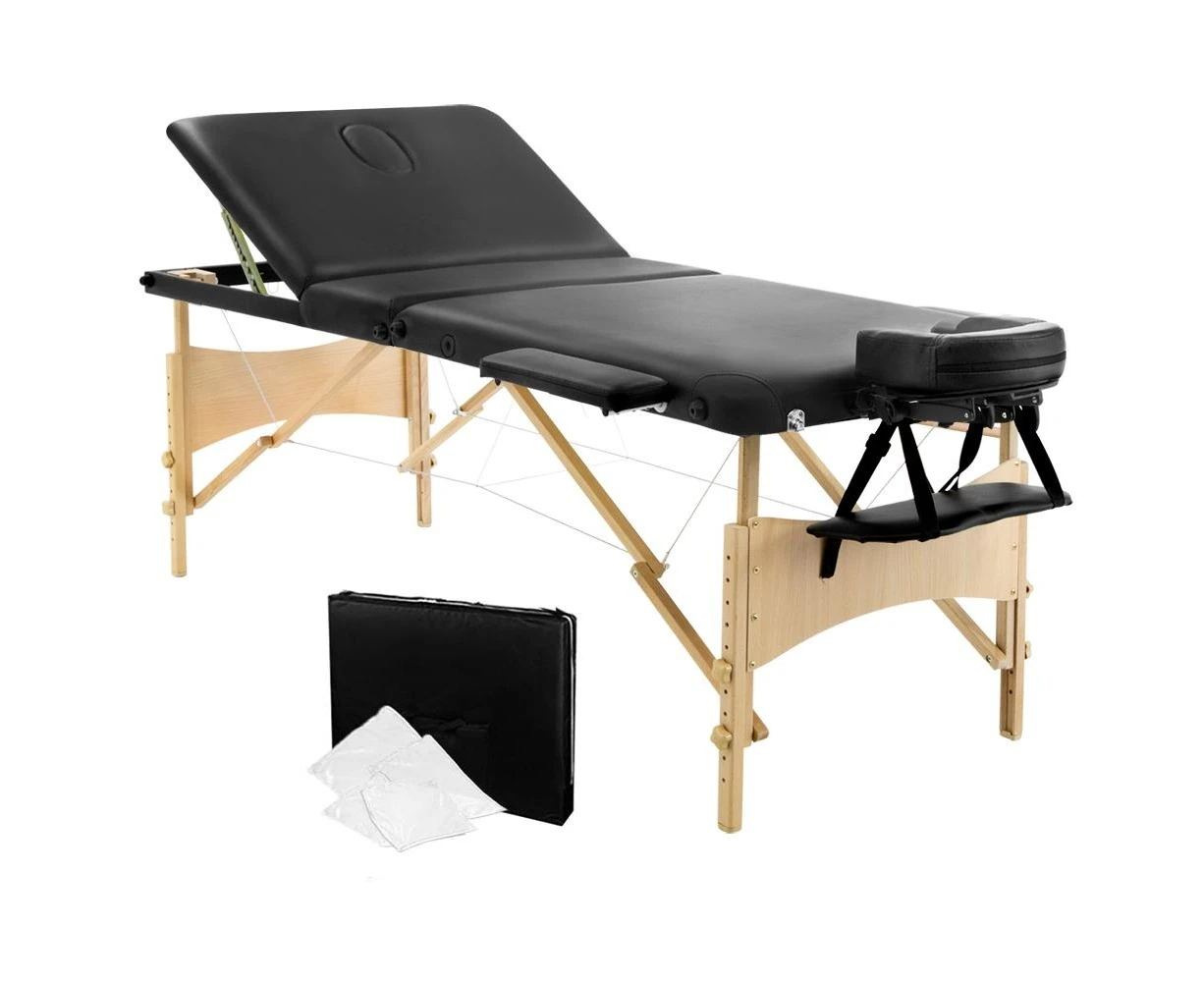 3 Fold Portable Wood Massage Table - Black