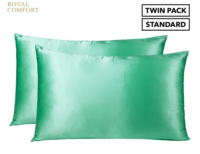 Royal Comfort Mulberry Silk Hypoallergenic Pillowcase Twin Pack - Mint