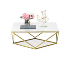 White Italian Marble Large Coffee Table with Brushed Gold Metal Frame