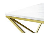 White Italian Marble Large Coffee Table with Brushed Gold Metal Frame