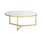 Polished Gold Round 100cm Coffee Table with Tempered Glass Metal Frame