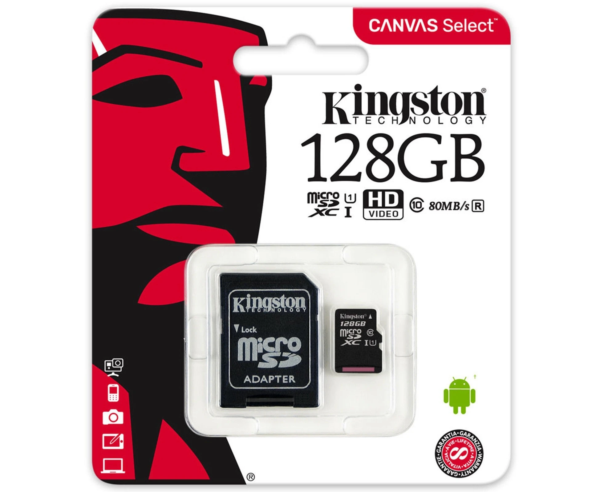 Kingston 128GB Canvas Select micro SD 80MB/s Class 10 Memory Card SDCS/128GB