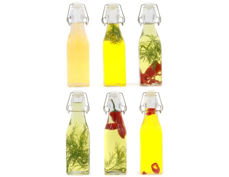 Set of 6 Clip Top Preserve Bottles | Airtight Glass Kitchen Bottles | M&W 250ml
