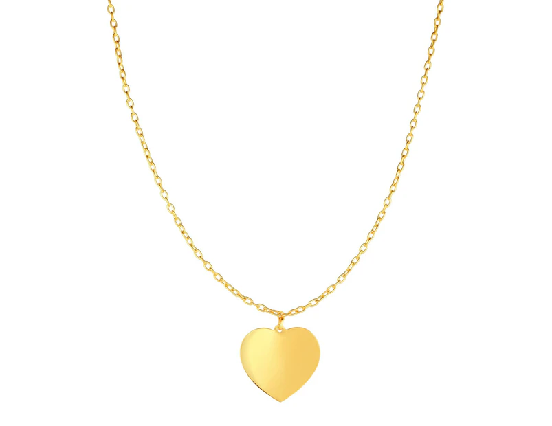 14k Yellow Gold High Polished Heart Necklace,16" - Yellow