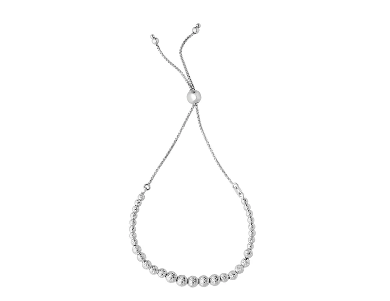 Sterling Silver Graduate Size Diamond Cut Beads Adjustable Bolo Friendship Bracelet , 9.25" - White
