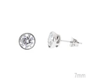 Iced Out Bling Stainless Steel Ear Stud - BEZEL ROUND - Silver