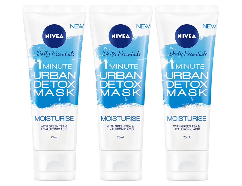 3 x Nivea 1 Minute Urban Skin Detox Mask +Moisture 75mL