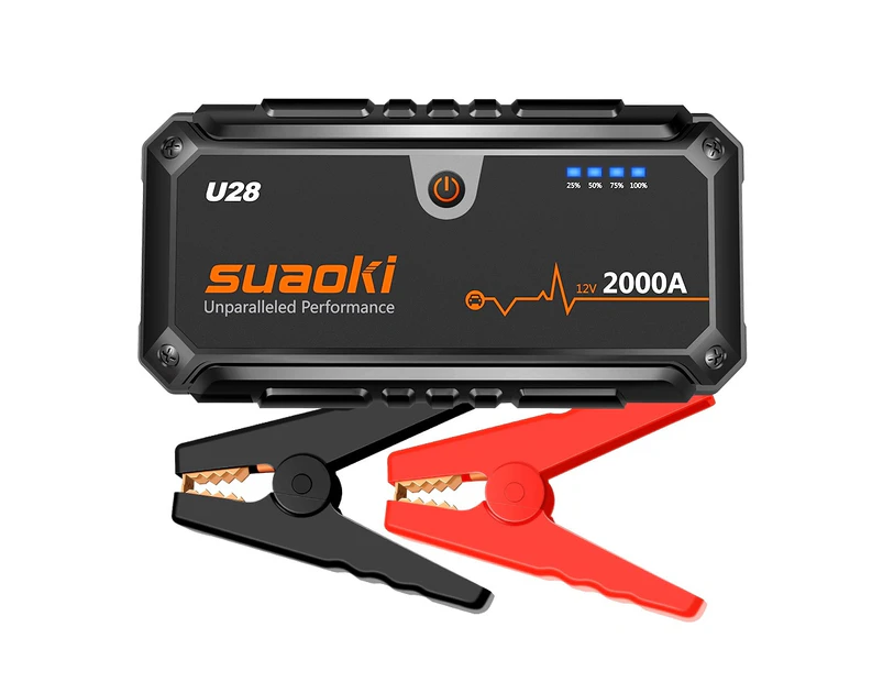 U28 2000A Peak Jump Starter Pack with USB Power Bank, Led Flashlight and Smart Battery Clamps for 12V Car & Boat