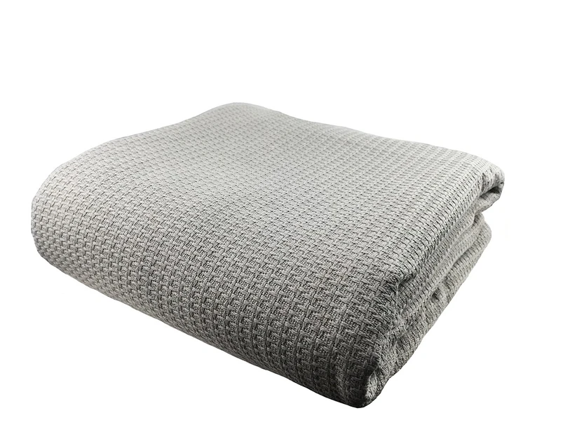 Premium 100% Egyptian Cotton Waffle Blanket for Queen King Size Bed 220x240cm Silver