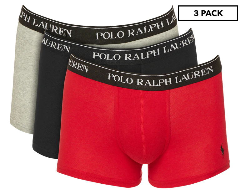 POLO RALPH LAUREN CLASSIC STRETCH-COTTON TRUNK 3-PACK, Black Men's Boxer