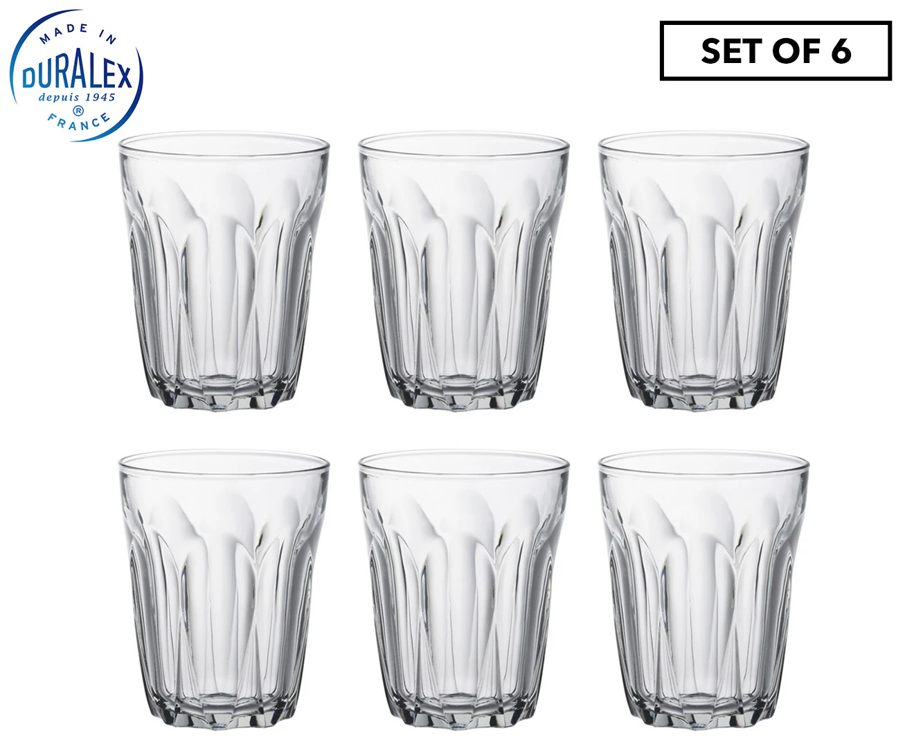 Set of 6 Duralex 250mL Provence Tumbler Glasses