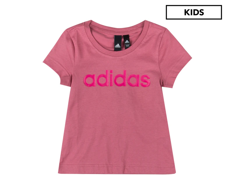 Adidas Girls' Essentials Linear Tee - Trace Maroon/Real Magenta/White