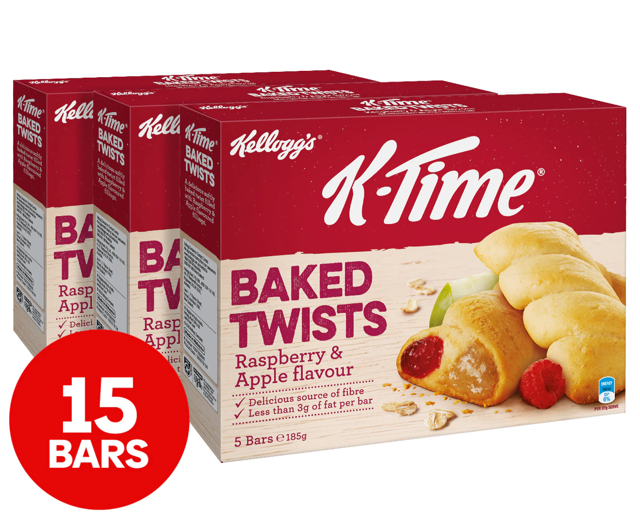 3 x 5pk Kellogg's K-Time Baked Twists Raspberry & Apple 185g