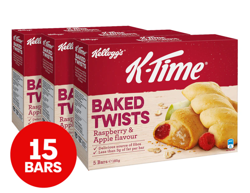 3 x 5pk Kellogg's K-Time Baked Twists Raspberry & Apple 185g