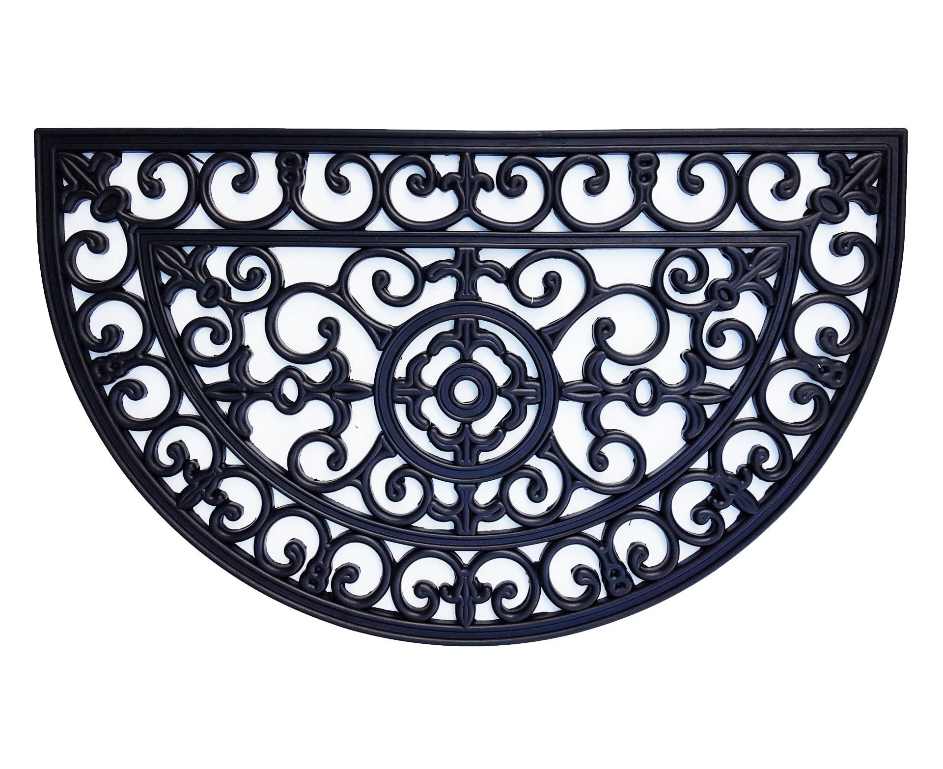 Fleur De Lis Rubber Doormat Large Half Round - Black - Size 55x90x2 cm