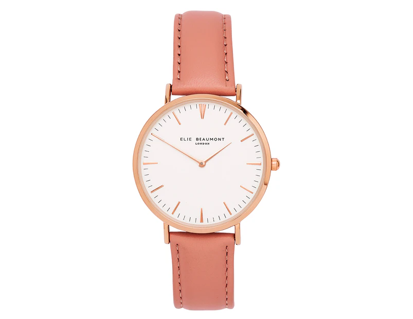 Elie Beaumont Women's 38mm Large Oxford Leather Watch - Pink/White/Rose Gold
