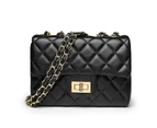 OUTNICE Women's Chain Quilted Handbag Messenger Bags PU Leather Designer Crossbody Shoulder Purse - Black