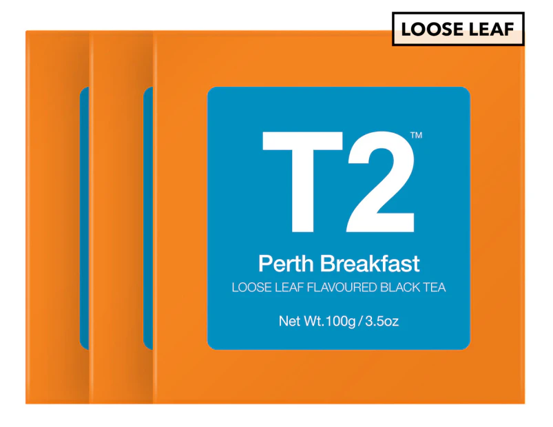 3 x T2 Perth Breakfast Loose Leaf Tea Gift Cube 100g