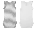 Bonds Baby Singletsuit 2-Pack - New Grey Marle Stripe & White