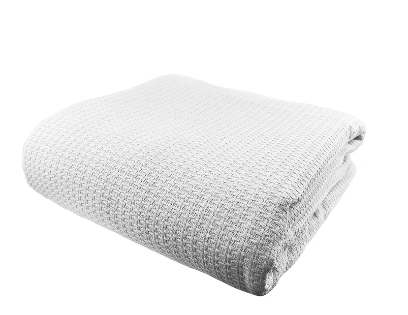 Premium 100% Egyptian Cotton Waffle Blanket for Single / King Single / Double Size Bed 180x230cm White