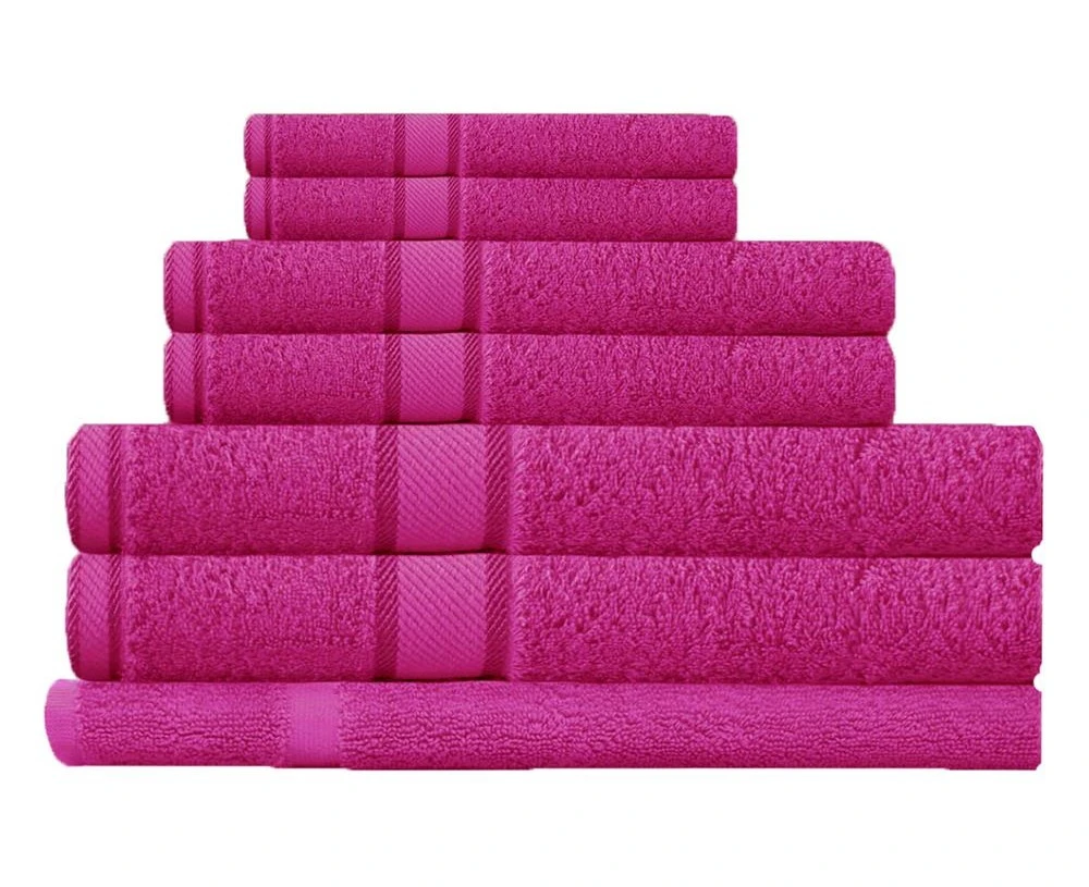 100% Combed Cotton 7 Pieces Bath Towel Set Fuchsia