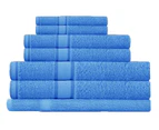 100% Combed Cotton 7 Pieces Bath Towel Set Mid Blue