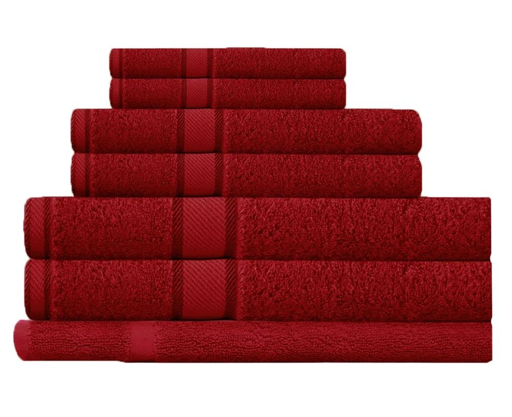 100% Combed  Cotton 7 Pieces Bath Towel Set Red