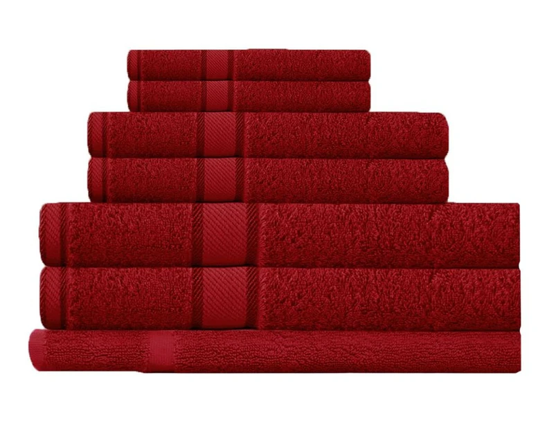 100% Combed  Cotton 7 Pieces Bath Towel Set Red