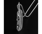 Duohan Japanese Gaoqiao Series Feather Necklace Stainless Steel Eagle Leaf Sweater Chain Pendant - 24 Inch