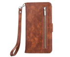 For iPhone XS Max Case,Zipper Leather Wallet Mobile Phone Cover Card Slot,Coffee