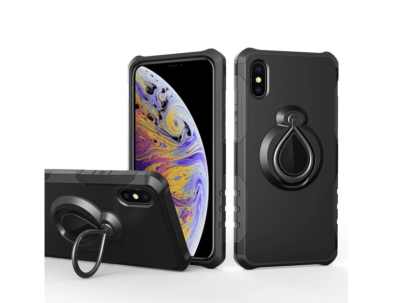 For iPhone XS Max Cover,Dropproof Protective Ring Holder Mobile Phone Case,Black