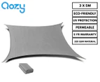 Qozy 3x5m Super Extra Heavy Duty Rectangle Shade Sail Canopy - Grey
