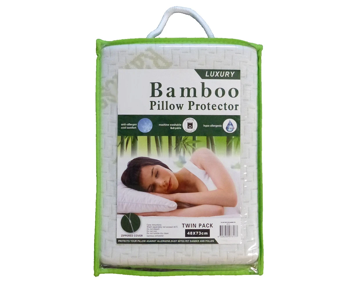 Luxury Twin Pack BAMBOO Pillow Protector Organic Health Hypoallergenic -Zippered