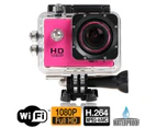 Full Hd 1080P Sports Dv Camera 30M Waterproof + Wifi 1.5" Lcd Mount Pink