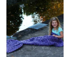 Knitted Mermaid Tail Blanket Crochet Leg Wrap Kids Child Purple 130X60Cm