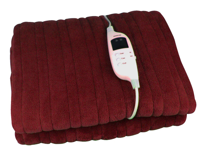Heated Electric Throw Rug Snuggle Blanket 9 Heat Settings Led Control - Dark Red