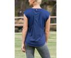 LaSculpte Women's Yoga Fitness Athletic Workout Training Running Sports Racer Back Short Sleeve Tee Top - Dark Blue Marl
