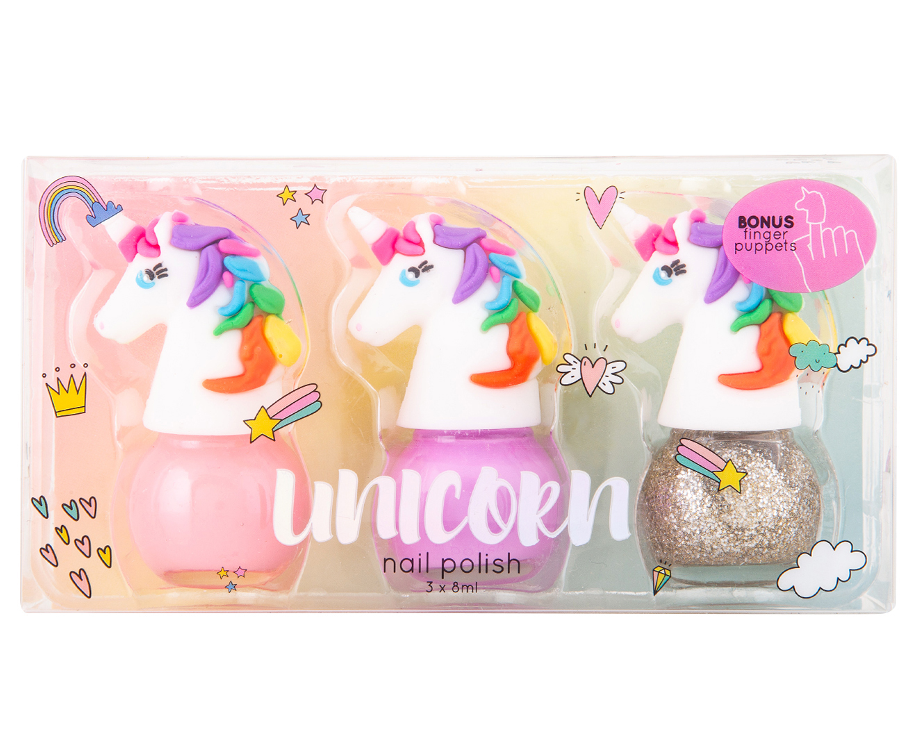 Unicorn Head Nail Polish 3-Pack - Pink/Purple/Glitter | Catch.com.au