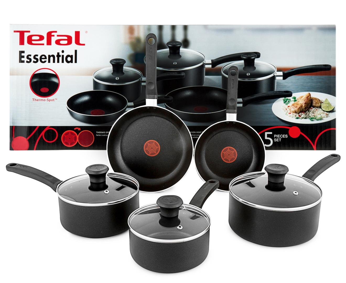 Tefal Essential Non-Stick 5-Piece Cookware Set 3168430124110 | eBay