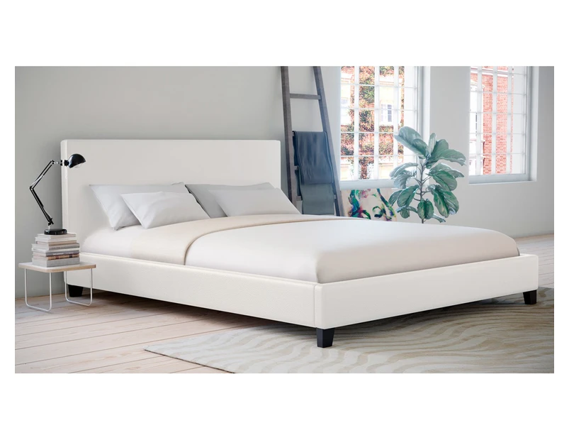 King Size PU Leather Bed Frame (Arthur Collection, White)