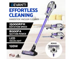Devanti Handheld Vacuum Cleaner 120W Cordless Stick Handstick Bagless Recharge Portable Car Vac LED Headlight Purple