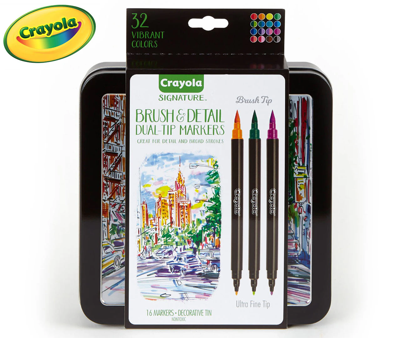 16pc Crayola Signature Brush & Detail Dual Tip Markers Art/Craft Stationery 9y+