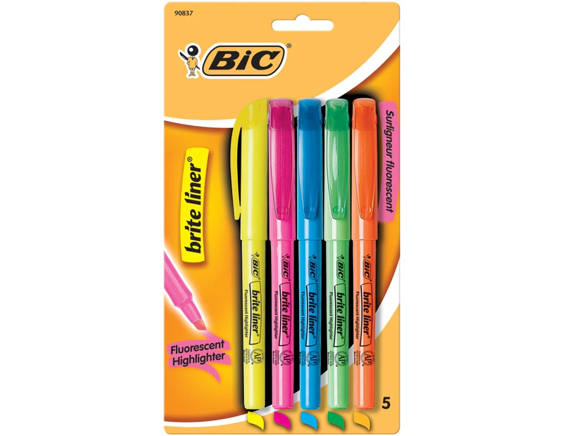 Bic Brite Liner Fluorescent Highlighters 5/Pkg-Assorted Colors