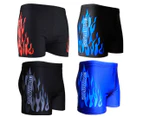 Select Mall Men's Soft Flame Print Swimwear Trunks Boxer Briefs Jogging Shorts-Black&Blue